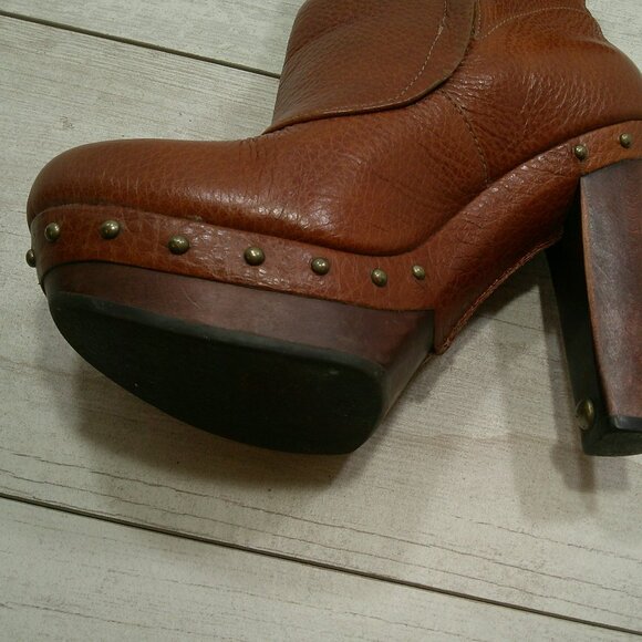 UGG Australia Cognac Leather Platform Studded Heeled Ankle Boot Size 6 | UK 4.5 - Picture 8 of 14
